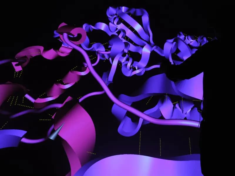 A three dimensional protein model rendered in a virtual environment at Idaho National Laboratory, where researchers can examine and manipulate the structure