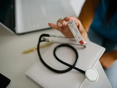 A stethoscope resting on a clinician's desk