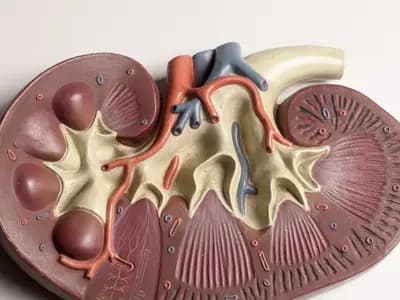 A teaching model of a kidney cut in section
