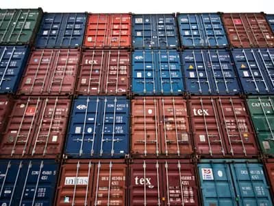 Container ships and cranes operating at a major international port