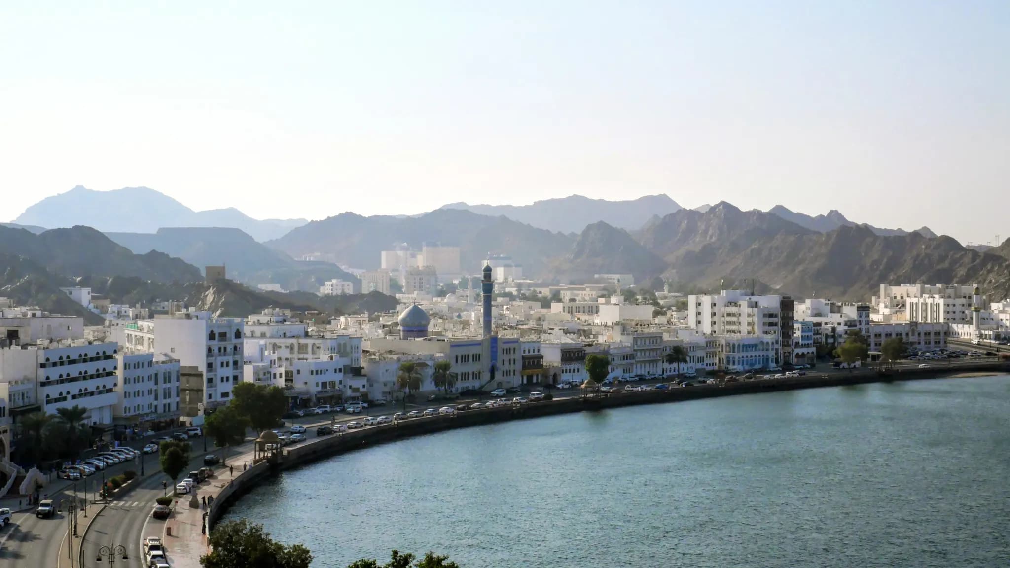 Muttrah waterfront and mountain landscape in Muscat, Oman