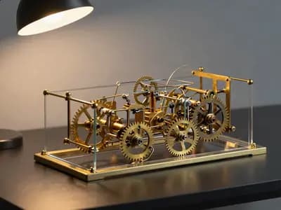 A mechanical puzzle partly disassembled under a lamp