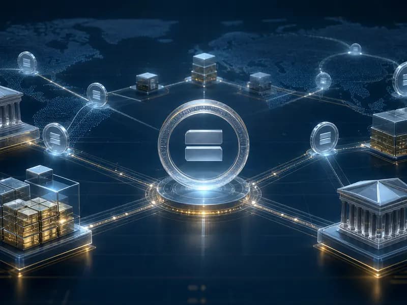 Digital dollar tokens moving through a global payment and reserve network