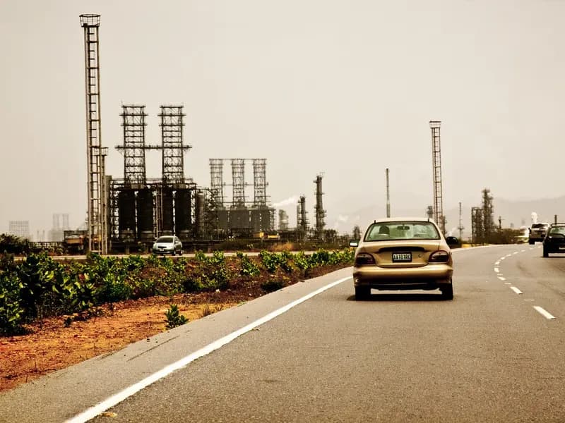The Puerto La Cruz refinery in Anzoategui state, one of Venezuela's largest, seen from the road that runs past it