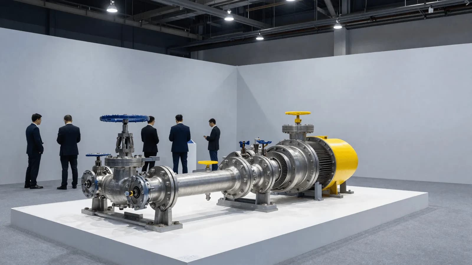 An industrial energy exhibition hall with large equipment displays and delegates