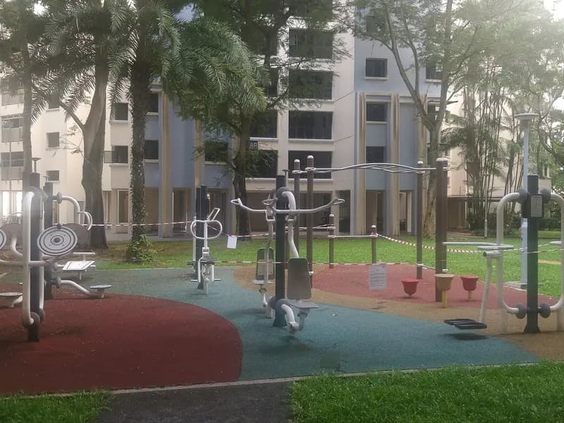 Outdoor senior citizen exercise equipment in Singapore, illustrative of strength training in older age and not connected to the Missouri study, photographed in May 2020