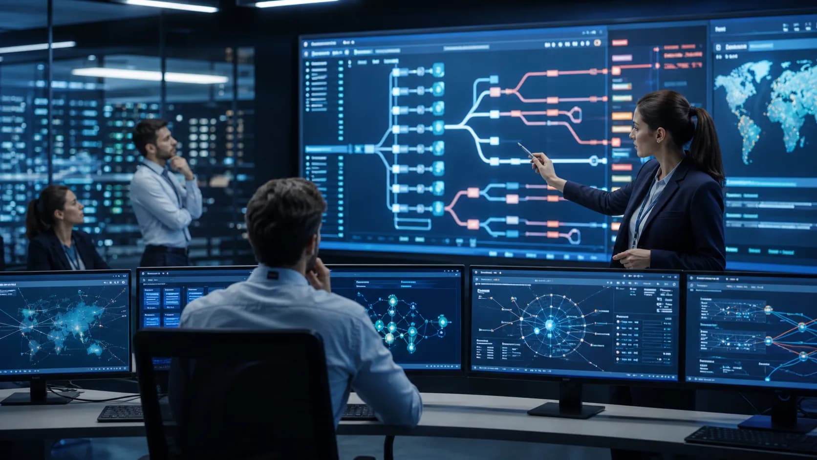 A security team monitoring autonomous AI activity across data-center systems
