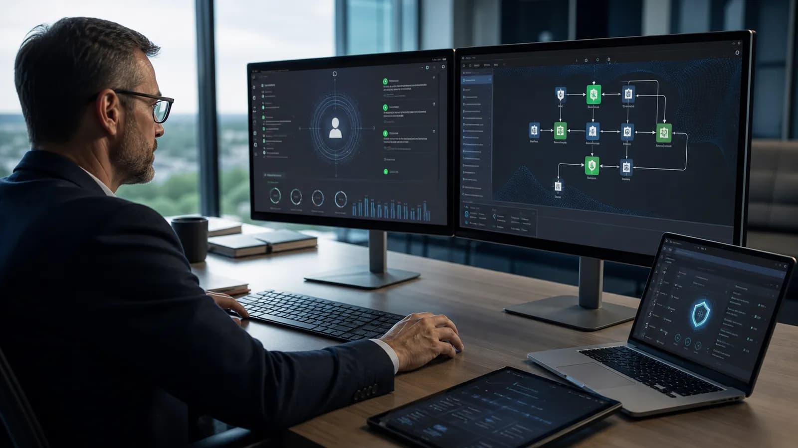 An enterprise AI agent passing through layered identity and permission controls