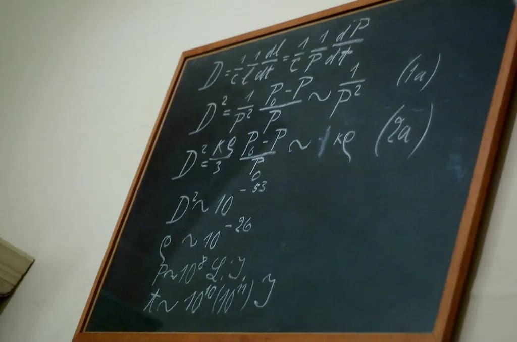 A blackboard covered in handwritten mathematical notation