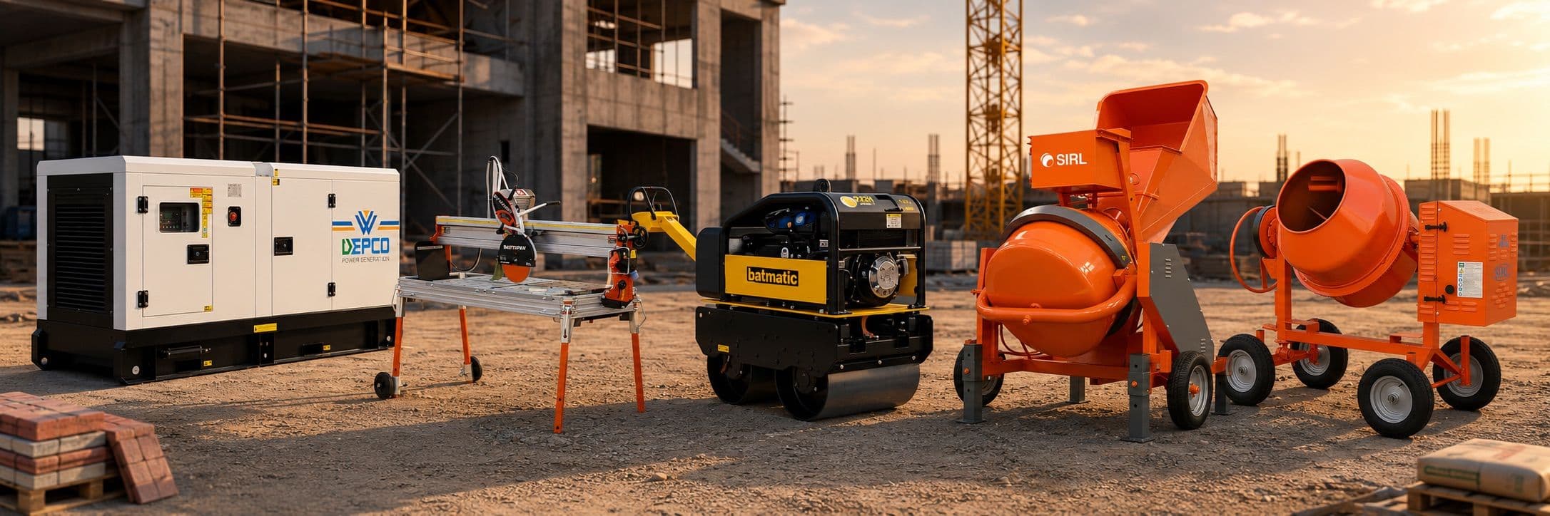 A selection of cutting, mixing, compaction, and power equipment supplied by Al Wisam