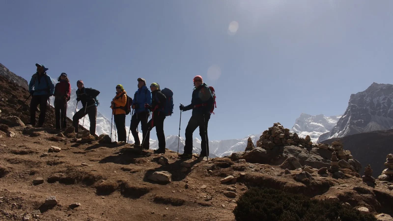 A group of trekkers on the trail to Everest Base Camp in Nepal in April 2018