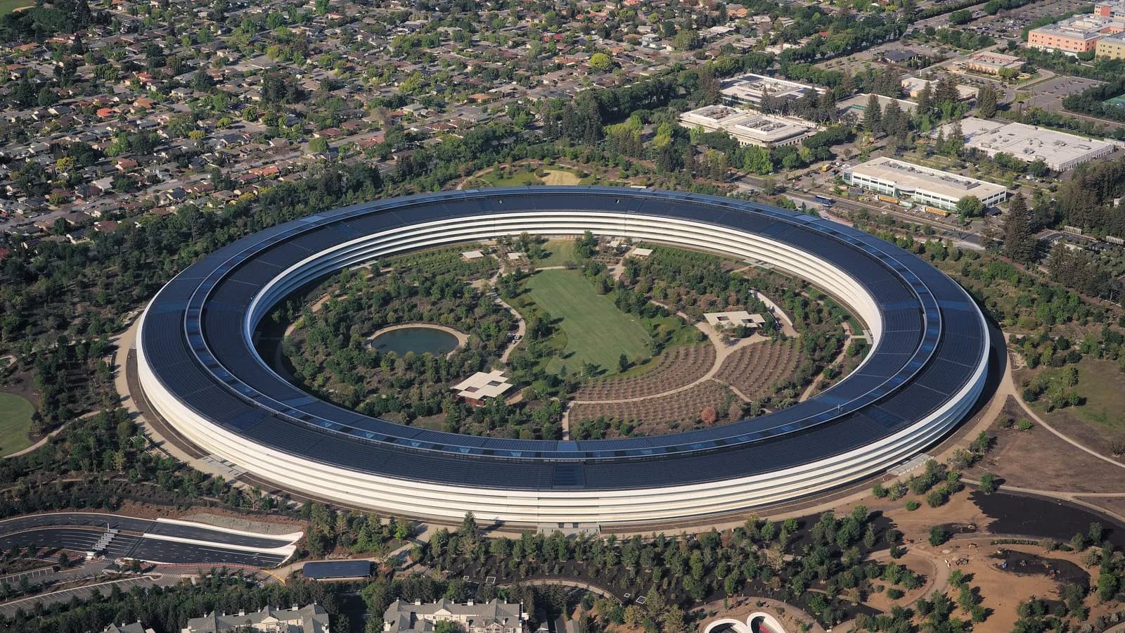 An aerial view of the ring of Apple Park in Cupertino, where Wednesday's event takes place