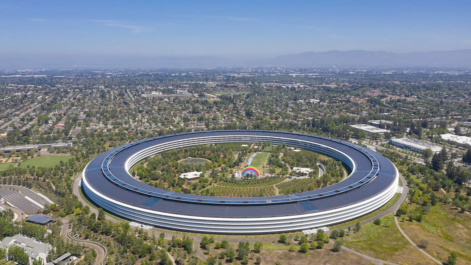 An aerial view of the ring-shaped Apple Park headquarters in Cupertino, California, photographed on 4 May 2019, a file photograph and not of the HomeView product