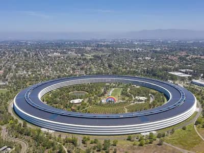 An aerial view of the ring-shaped Apple Park headquarters in Cupertino, California, photographed on 4 May 2019, a file photograph and not of the HomeView product