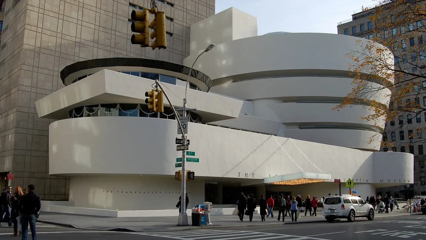 The Solomon R. Guggenheim Museum in New York, illustrative of the city's contemporary art scene and not the New Museum building where the exhibition is held, photographed in November 2008