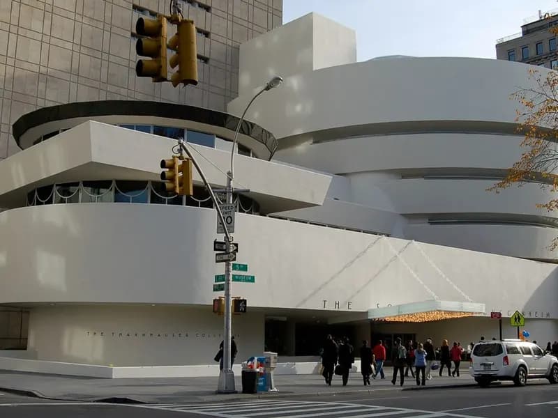 The Solomon R. Guggenheim Museum in New York, illustrative of the city's contemporary art scene and not the New Museum building where the exhibition is held, photographed in November 2008