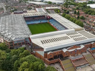 An aerial view of Villa Park in Birmingham with its stands, pitch and surrounding terraced streets, photographed on 2 August 2023, a file photograph of the stadium and not from Saturday's match