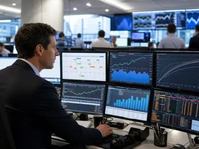 A market analyst reviewing an economic calendar and bond charts
