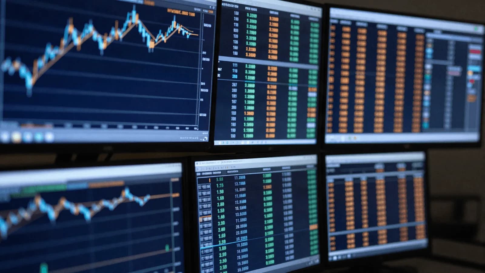 Financial market screens showing trading data