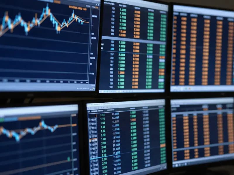 Financial market screens showing trading data