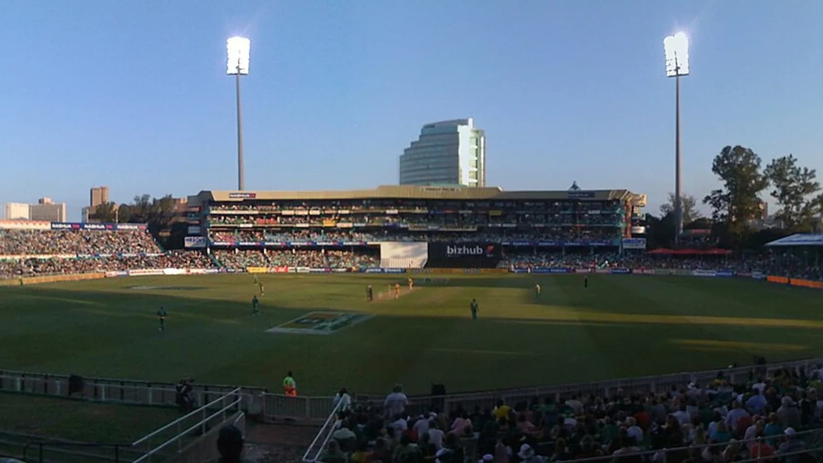 A panorama of a match under floodlights at Kingsmead Stadium in Durban, South Africa, photographed on 3 April 2009, a file photograph of the ground and not from the first Test