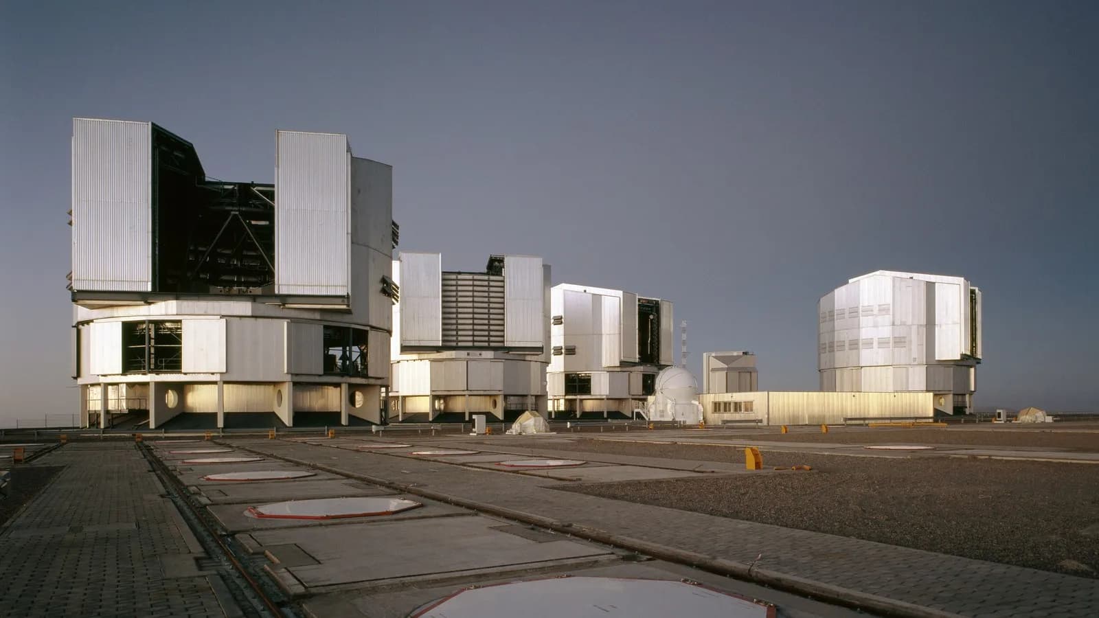The four Unit Telescopes of ESO's Very Large Telescope on the platform at Cerro Paranal in Chile, ready for the night