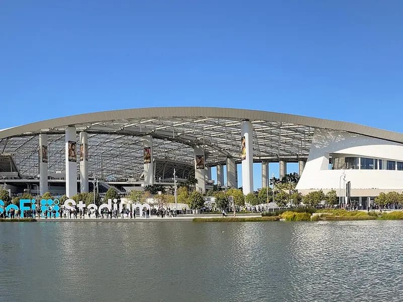 The exterior of SoFi Stadium in Inglewood, California, where the Bills beat the Rams on Monday night, photographed in April 2023, a file photograph and not from the game