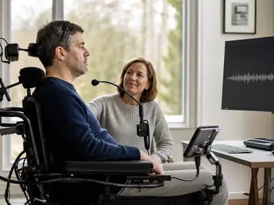 A person using an assistive computer interface independently at home