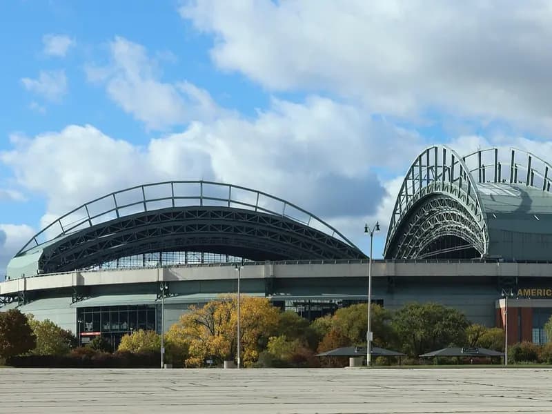 American Family Field, the Milwaukee Brewers' ballpark, with its retractable roof, photographed in October 2023, a file photograph and not from this week's games at Dodger Stadium or Tampa