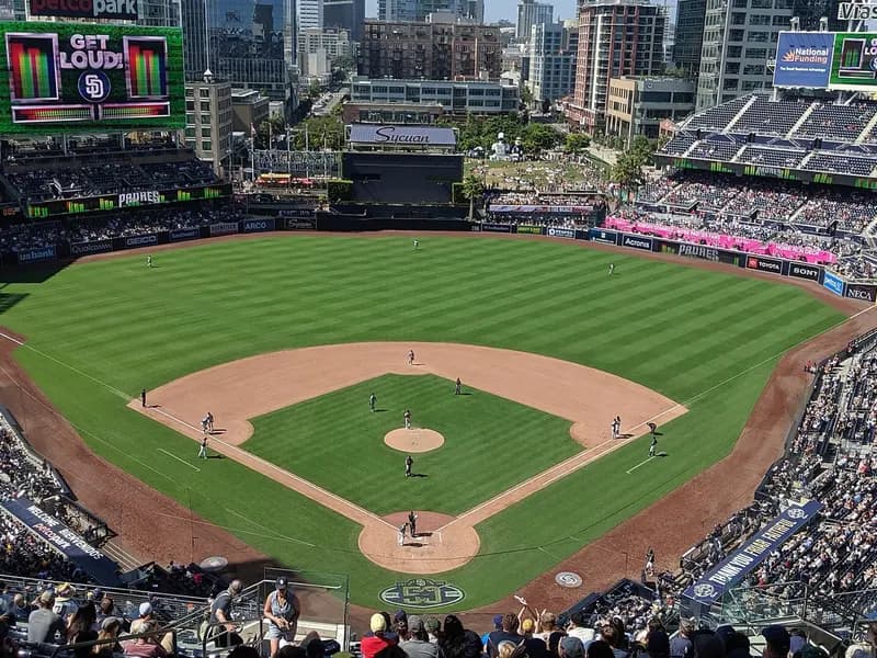 Petco Park in San Diego during a Padres game, photographed in July 2019, a file photograph of the ballpark where the Brewers clinched their series and not of that game