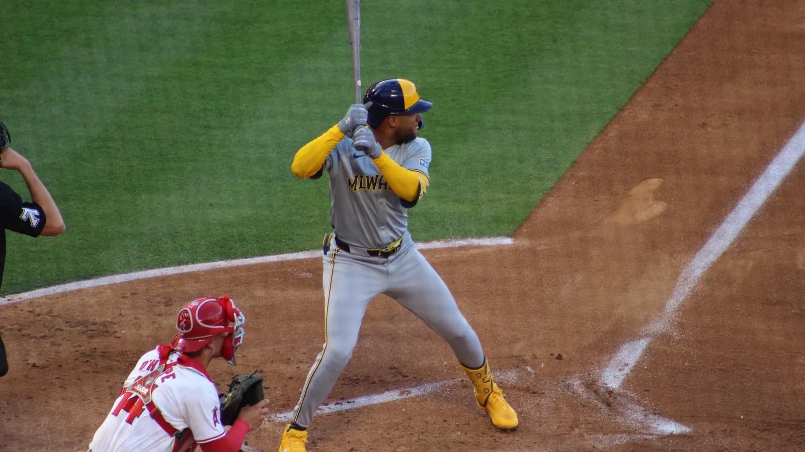 Milwaukee Brewers outfielder Jackson Chourio at bat during a game in June 2024, a file photograph and not from the division series