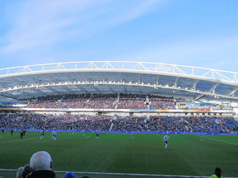 The Amex Stadium in Brighton with its curved roof over a stand of spectators, photographed on 22 February 2014, a file photograph of the ground and not from Sunday's match