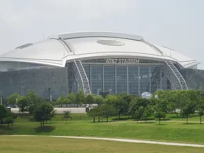 AT&T Stadium in Arlington, Texas, where Tampa Bay beat Dallas on Thursday night, photographed from outside in June 2020, a file photograph and not from the game