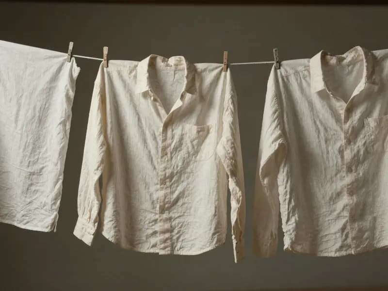Pale linen shirts drying on a line in shade
