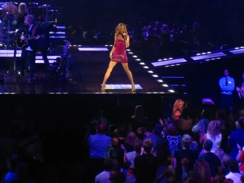 Celine Dion performing on stage, illustrative of the singer who closed L'Oreal's Paris Fashion Week show and not a photograph of that performance, photographed in 2008