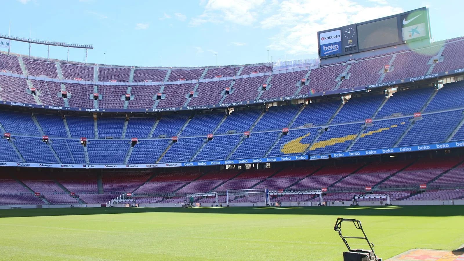 The empty interior of the Camp Nou in Barcelona, seen from the stands, photographed in 2017