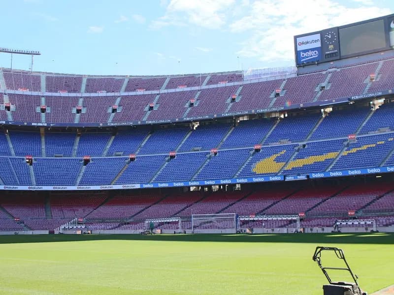 The empty interior of the Camp Nou in Barcelona, seen from the stands, photographed in 2017