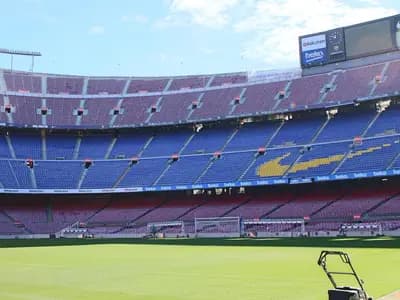 The empty interior of the Camp Nou in Barcelona, seen from the stands, photographed in 2017