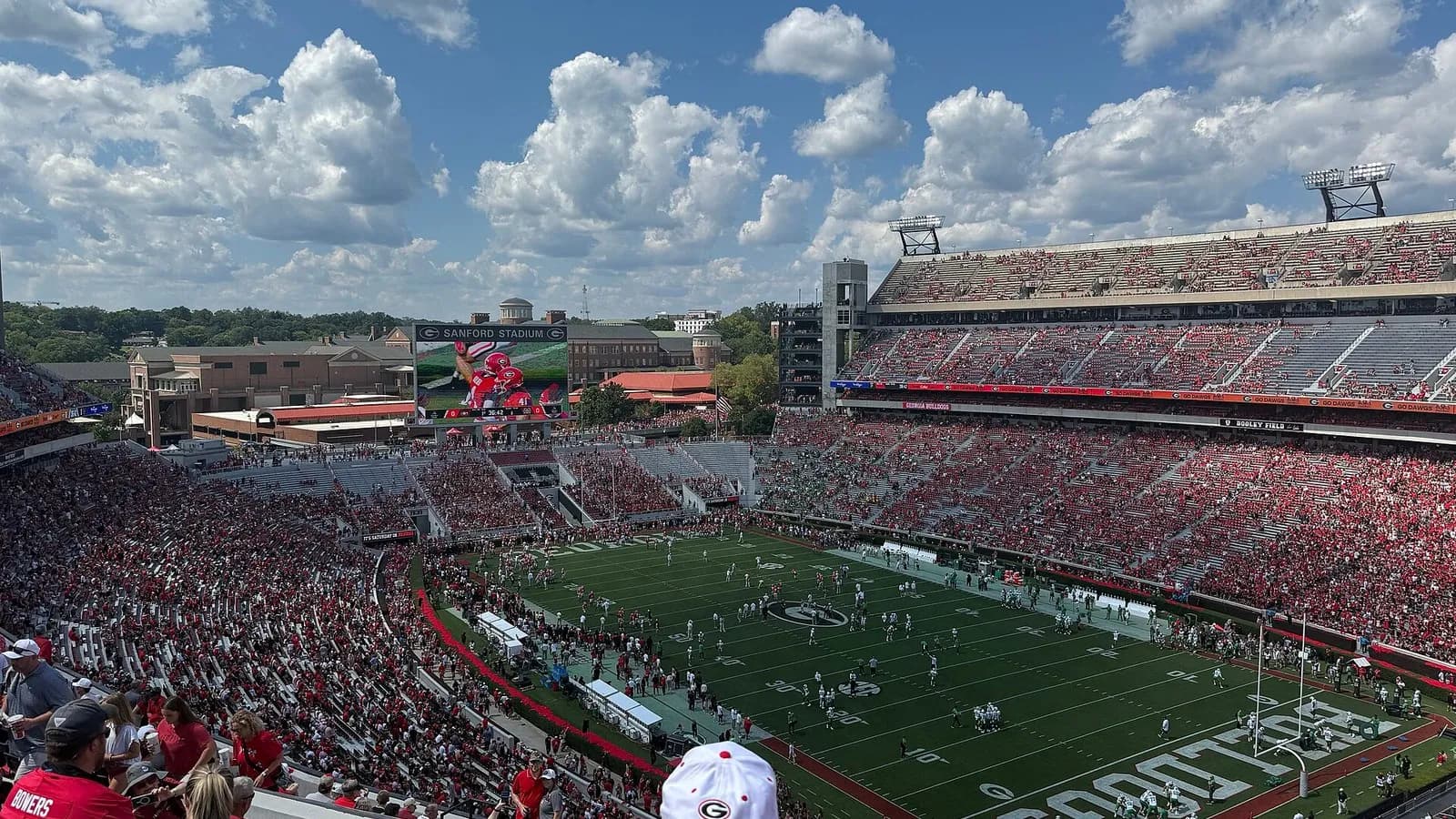 Sanford Stadium in Athens, Georgia, with fans in the stands and players on the field under a partly cloudy sky, photographed on 30 August 2025, a file photograph of the ground and not from Saturday's loss to Auburn