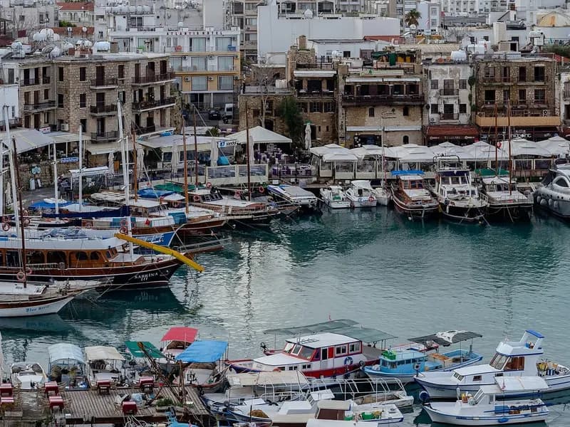 Small boats moored in the old harbour at Kyrenia in northern Cyprus, the town the ferry sailed from
