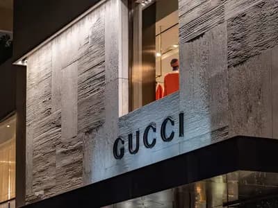 A Gucci store, illustrative of the house's retail presence and not the Milan Fashion Week set itself, photographed in Waikiki, Hawaii, in February 2020