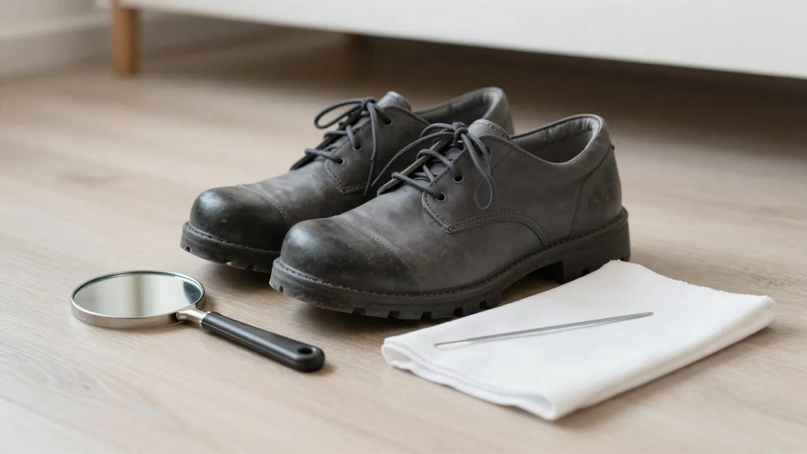 Wide cushioned walking shoes, an inspection mirror and a monofilament