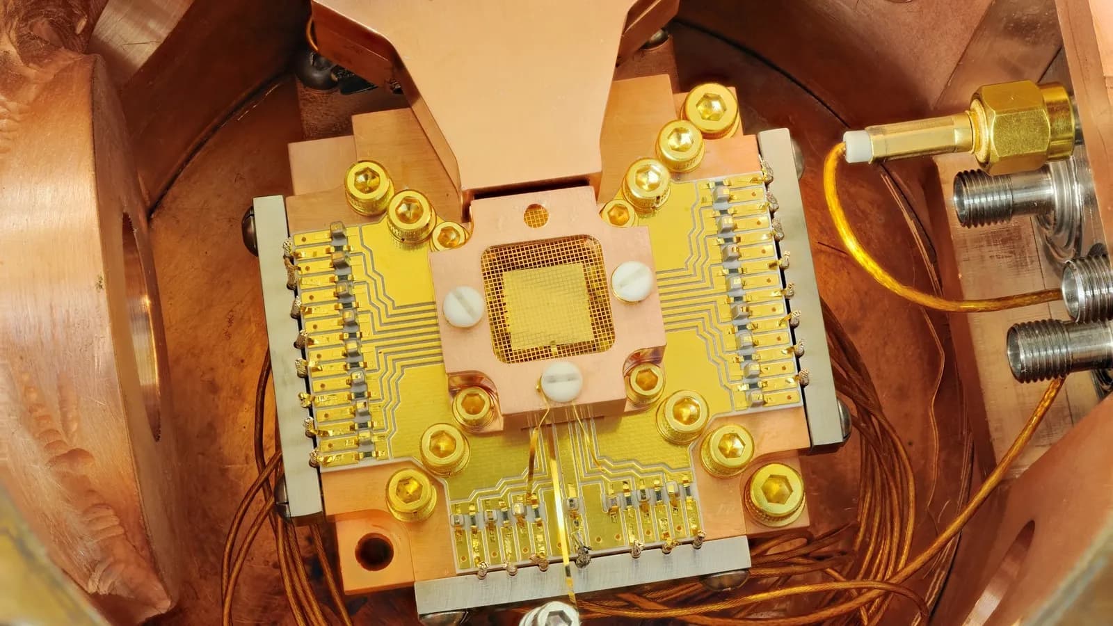 A trapped-ion quantum computing setup at the US National Institute of Standards and Technology, illustrative of the type of hardware used for the Duke experiment and not the Duke apparatus itself, photographed in February 2011