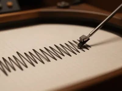 A seismograph drum recording ground motion as a jagged trace on paper