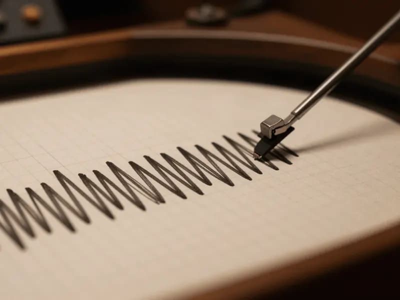 A seismograph drum recording ground motion as a jagged trace on paper