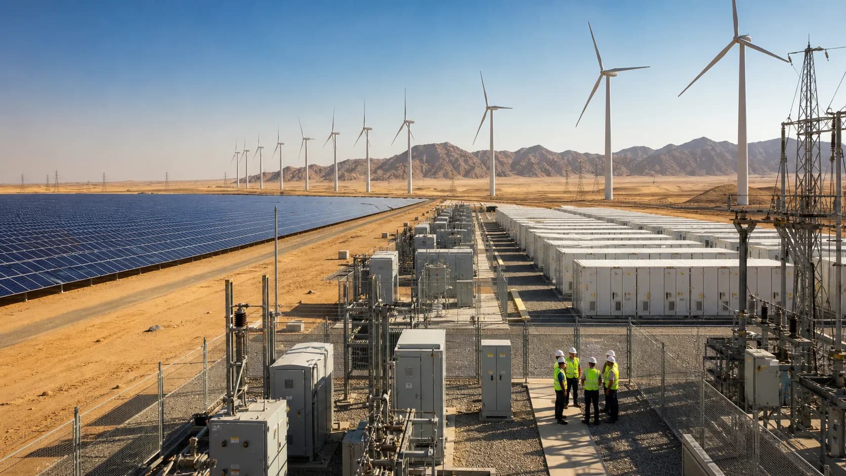 Large solar and battery-storage infrastructure operating in the Egyptian desert