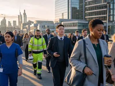 Workers moving through a city where employment is high but purchasing power remains pressured