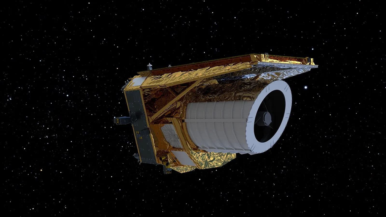 An artist's impression of ESA's Euclid space telescope against a field of stars, released by the European Space Agency in 2023, an illustration of the spacecraft and not an image of the comet