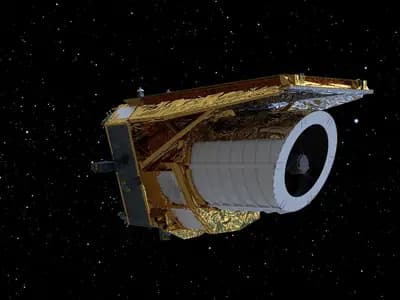 An artist's impression of ESA's Euclid space telescope against a field of stars, released by the European Space Agency in 2023, an illustration of the spacecraft and not an image of the comet
