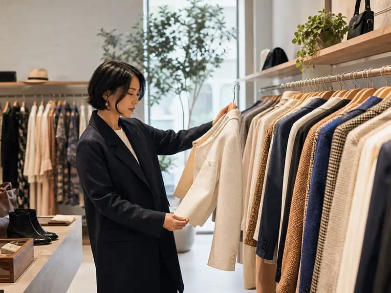 Carefully arranged preowned clothing in a stylish resale boutique